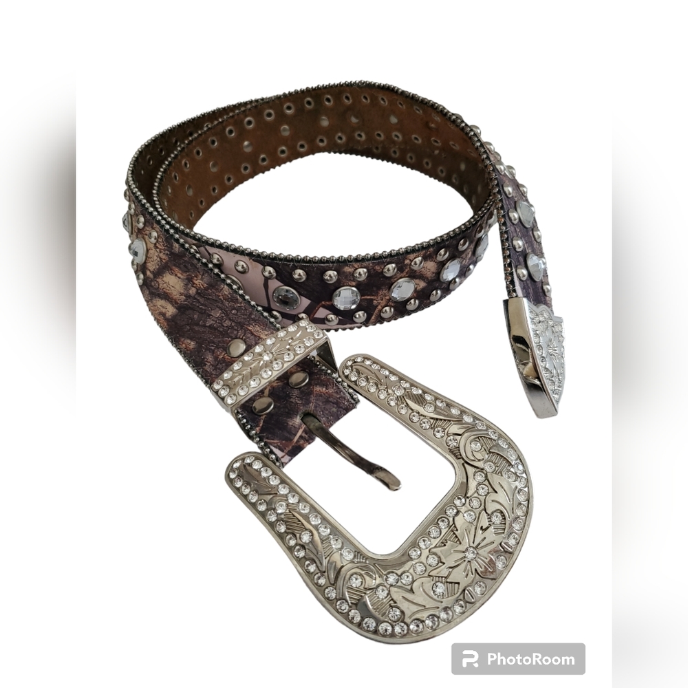 Blazin Roxx‎ pink camouflage western Rodeo Cowgirl leather bling rhinestone belt